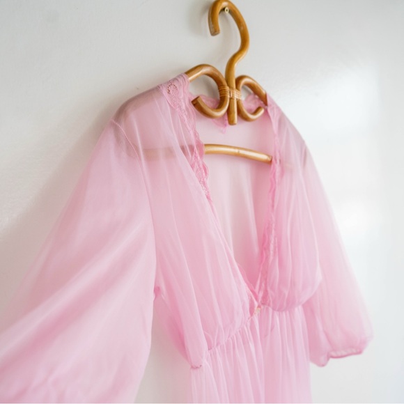 Vintage Pink Sheer Chiffon Maxi Dress | Romantic Floaty Nightgown Style - Picture 3 of 6